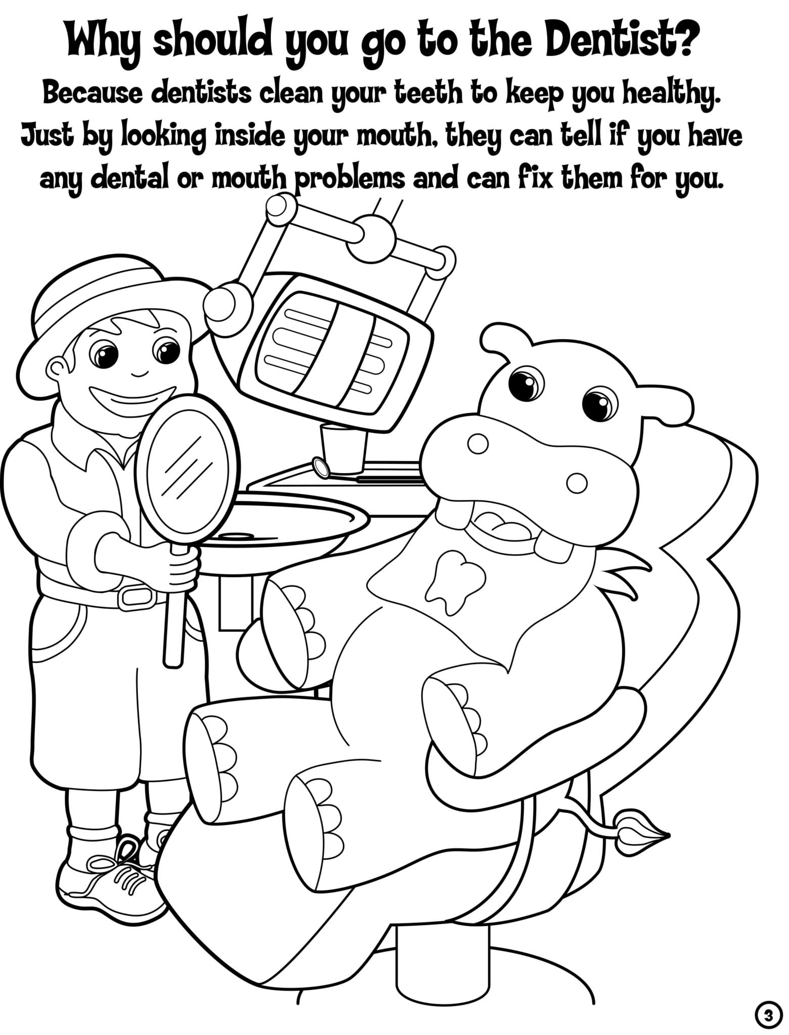 printable coloring page that explains the importance of going to the dentist
