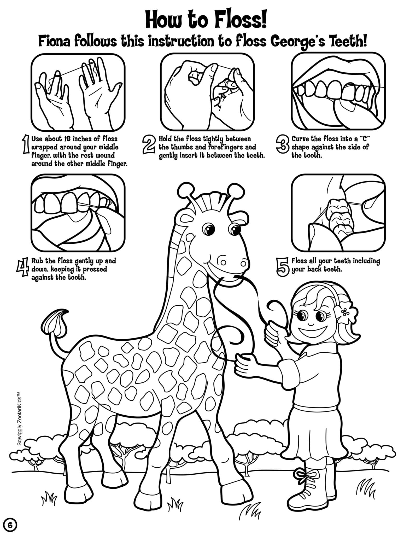 printable coloring page that explains how to floss